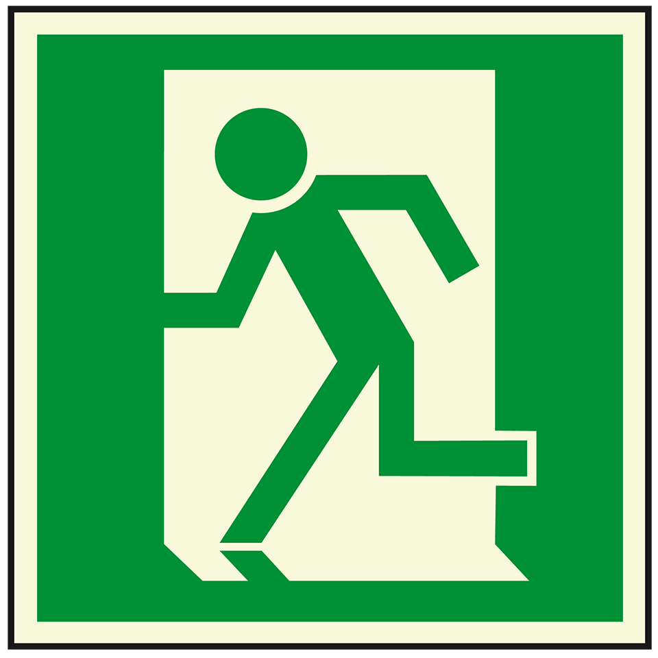 Issue de secours à gauche, 150x150mm, luminescent, plastique