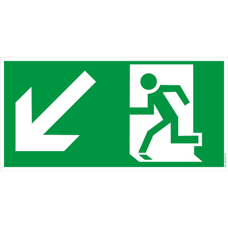 [650129] Rettungsweg links abwärts, 400x200mm, nachleuchtend, Kunststoff