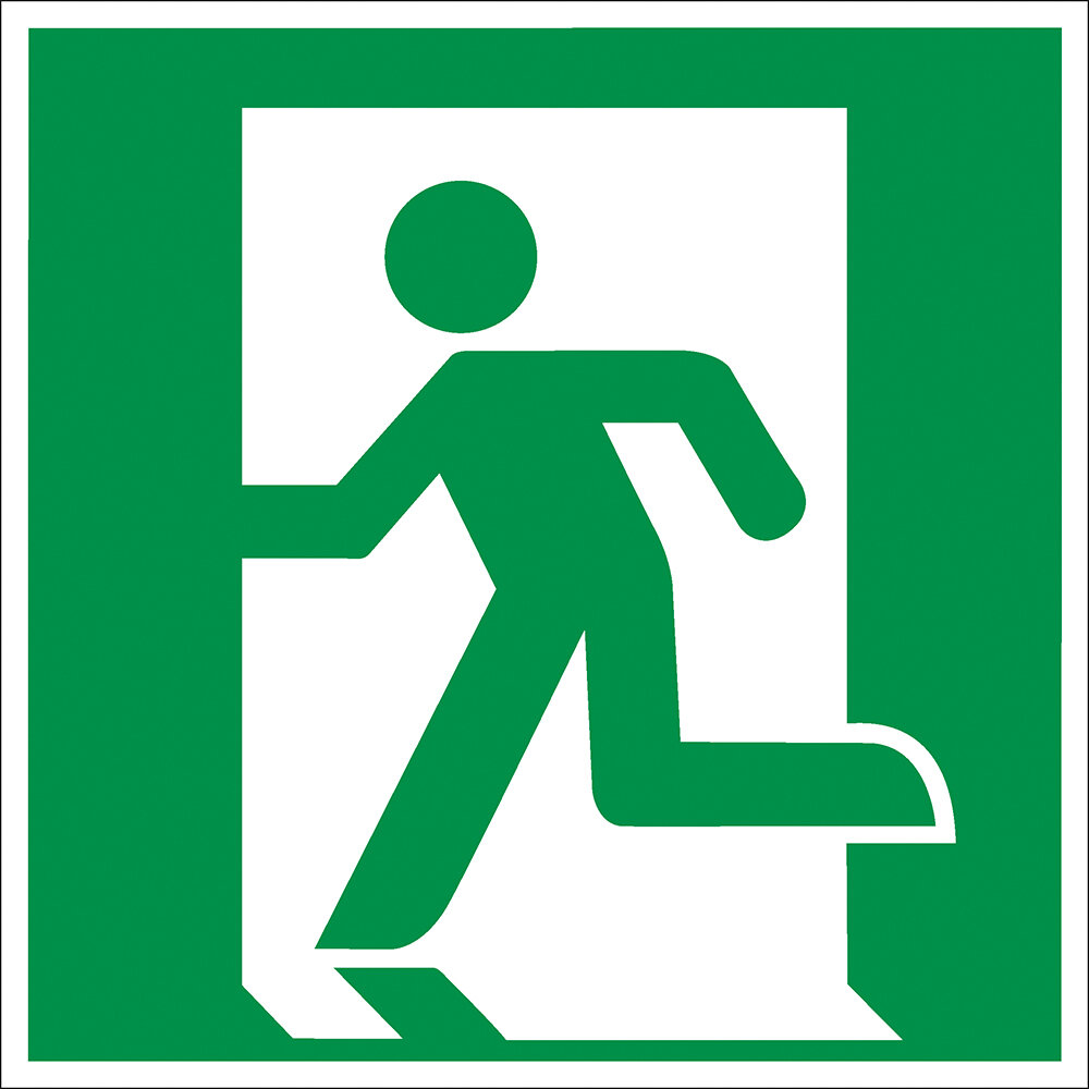 [650160] Notausgang links, 200x200mm, nachleuchtend, Kunststoff