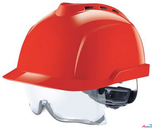 [101110830] MSA V-Gard 930 Helm rot belüftet, integr. Überbrille