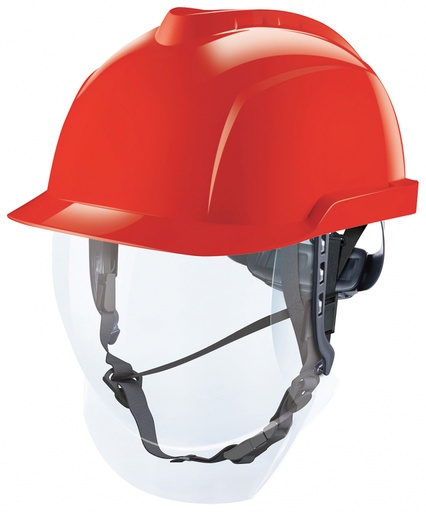 [101111921] MSA V-Gard 950 Helm rot unbelüftet, Lichtbogen und Ohrklappen angebracht
