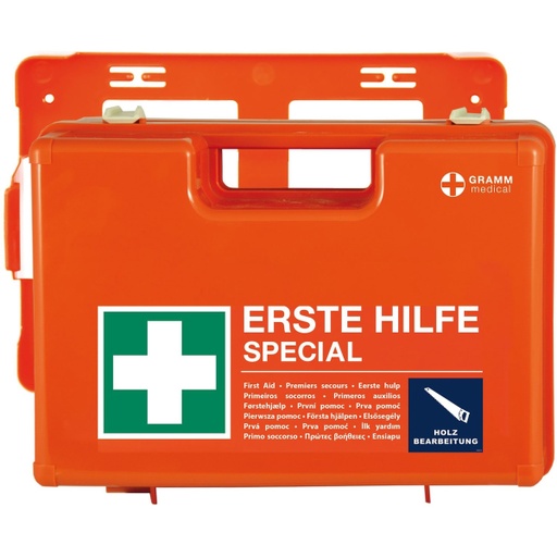 [860210205] Valise 1ers secours - travail du bois - DIN 13157 + compos. spécifiques